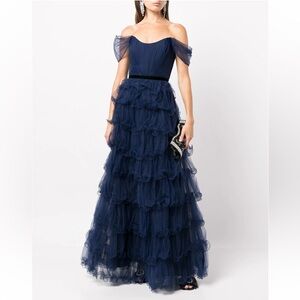 Marchesa Midnight Blue Layered Maxi Dress
